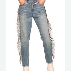 Classic Blue Straight Leg Jeans with Fringe